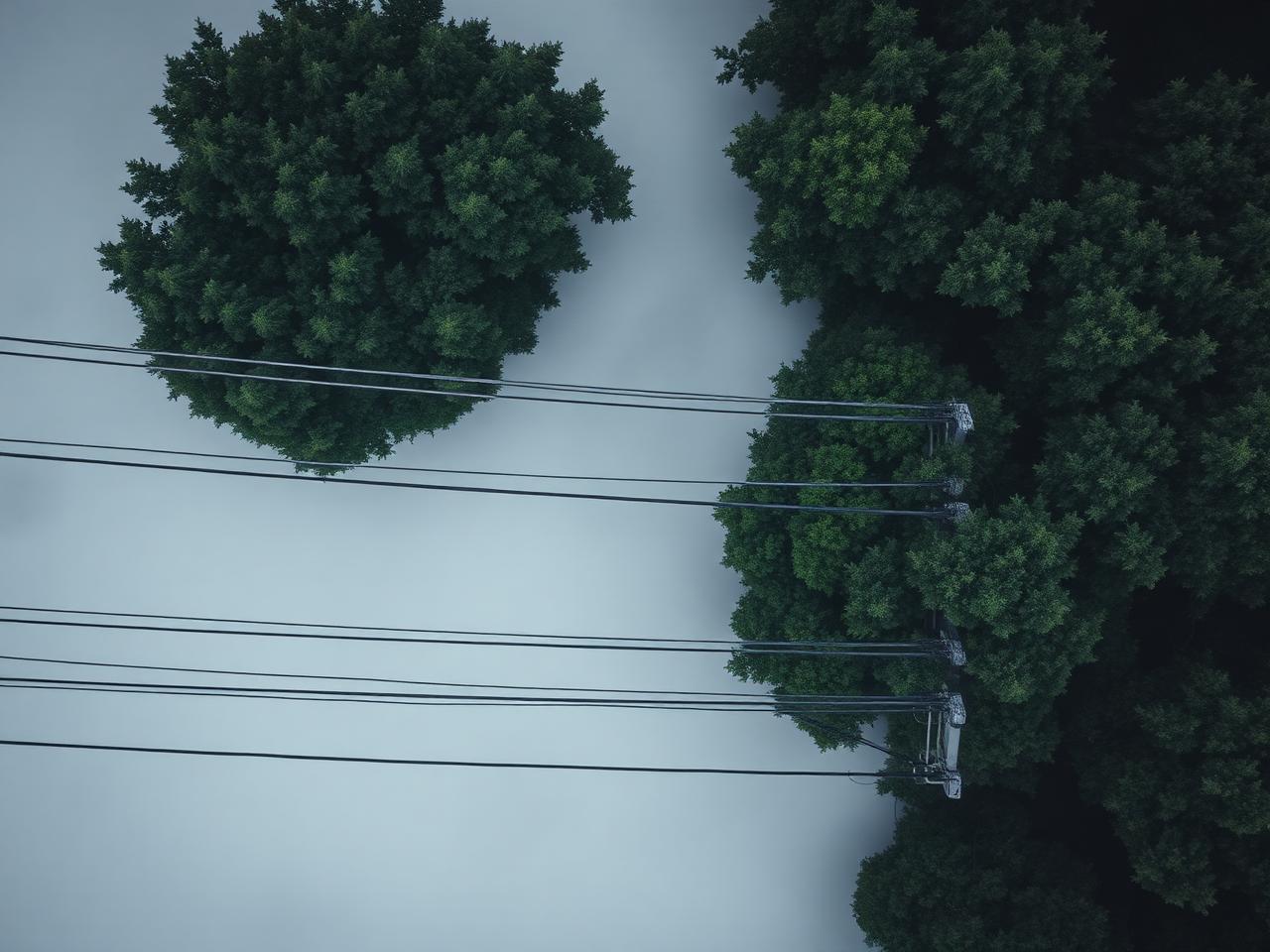 Overgrown vegetation near power lines